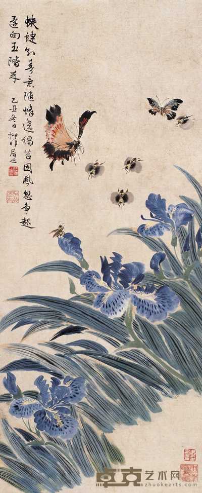 陆抑非 己丑(1949年)作 莺花蜂蝶图 片 65.5×27.5cm